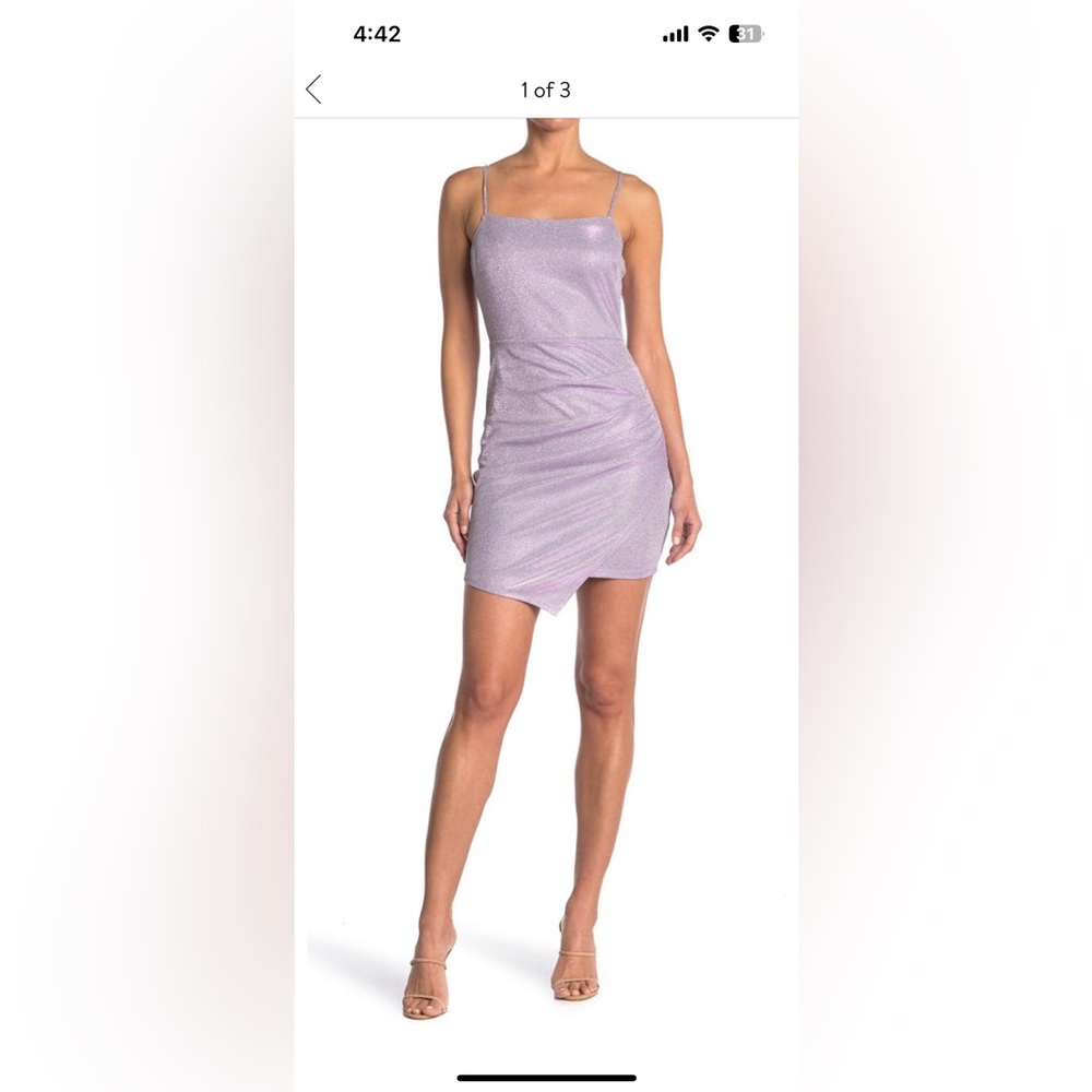 Sparkly purple side ruched mini dress